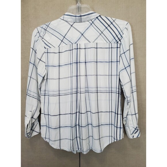 Chico's Rayon White Plaid Long Sleeve Button-Up Shirt Size 2 Large - Picture 4 of 6